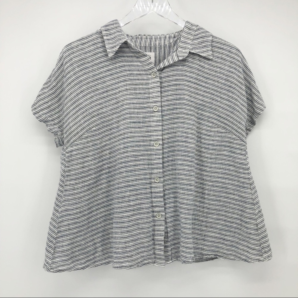 CABI hacienda striped button down short sleeve top